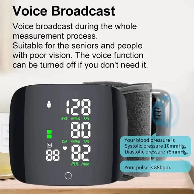 Rechargeable Digital Wrist Blood Pressure Monitor Sphygmomanometer Tonometer Tensiometer blood pressure Heart Rate Monitor